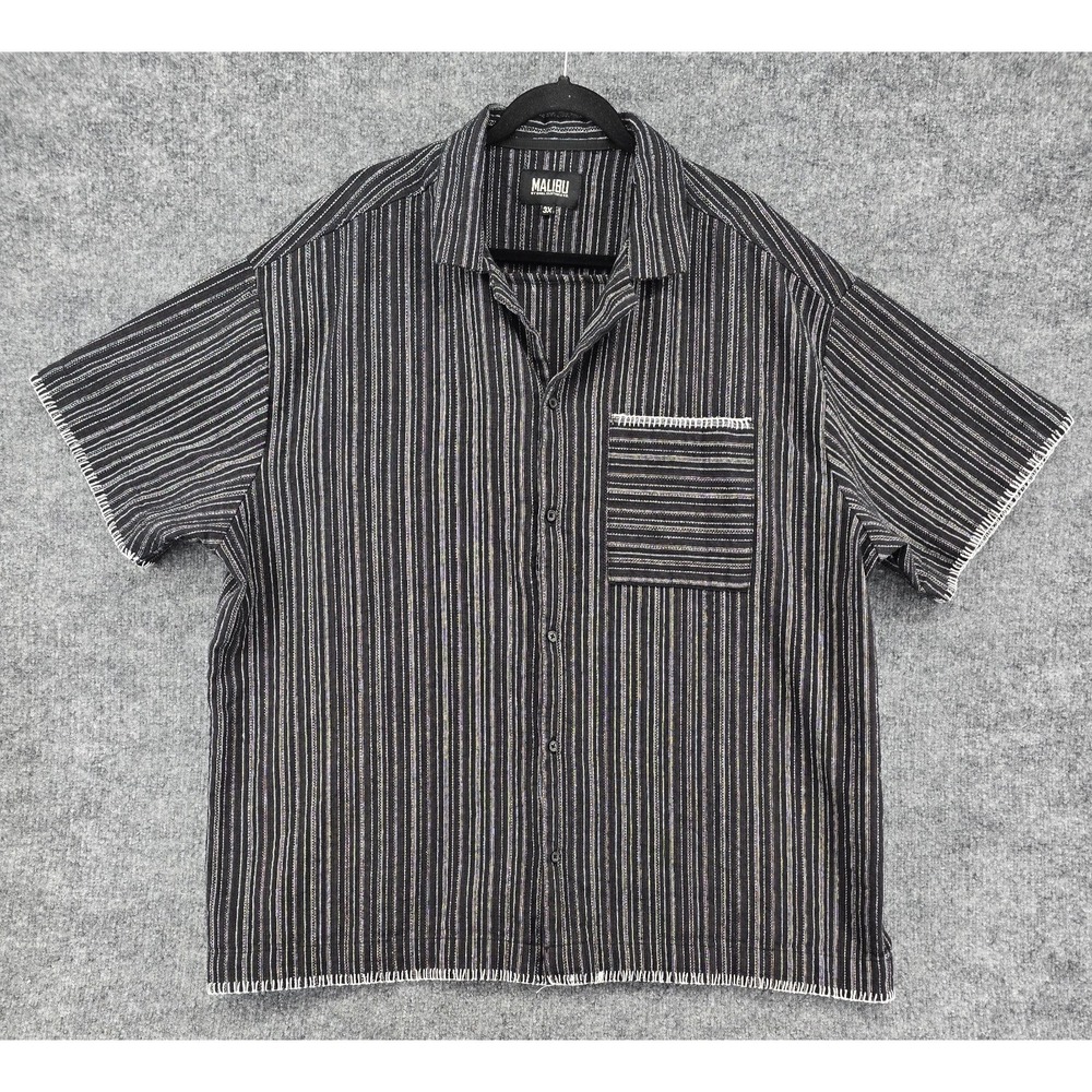 Malibu by Drill Clothing The Linen Look Men's 3XL Shirt Black Striped Textured‎